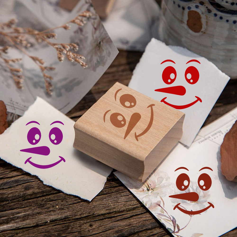 Delicate Cartoon Face Pattern Wooden Rubber Stamp for Crafts